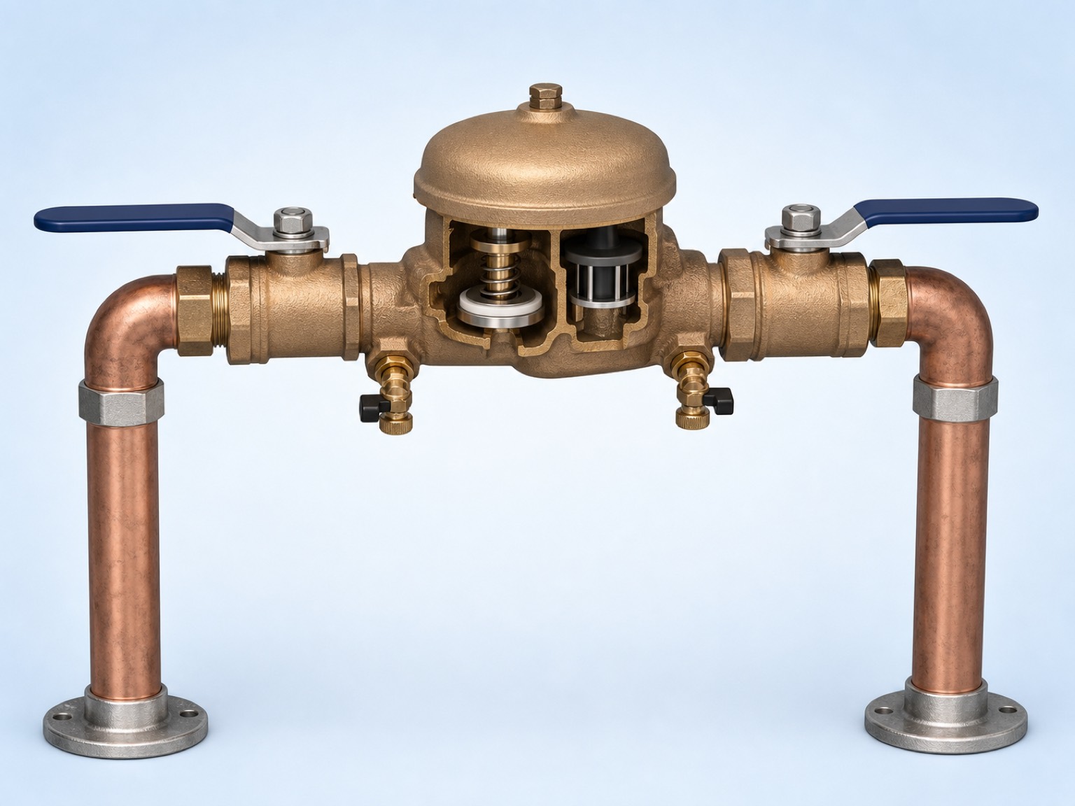 PVB cutaway with central bonnet, 1 check, air inlet, and 2 test cocks